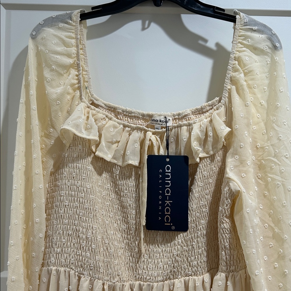 Anna-Kaci Cream Smocked Dress